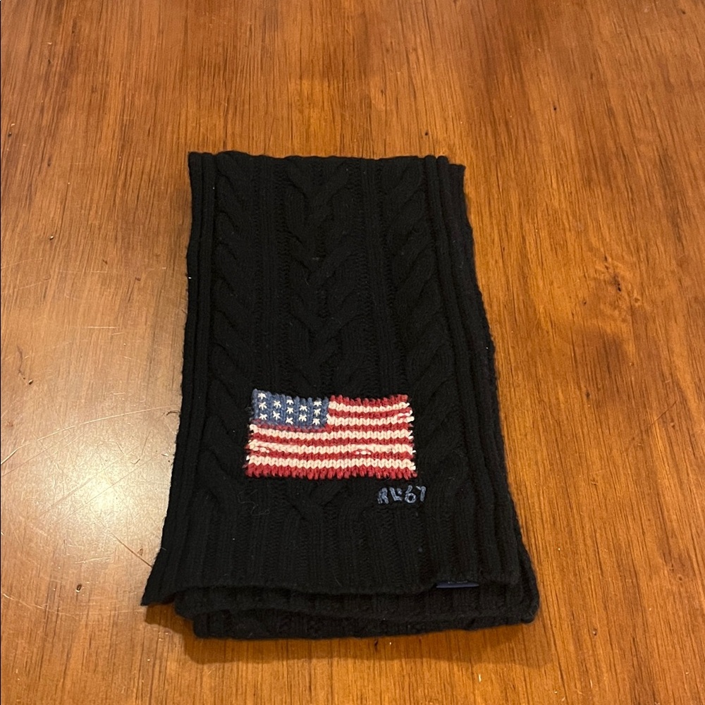 Polo Ralph Lauren American Flag USA Cable Knit Scarf Lambswool Approx 64”x9”